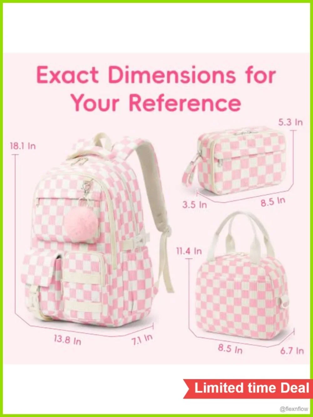 Corduroy 3-Piece School Set Backpack Lunch Bag Pencil Case Girls